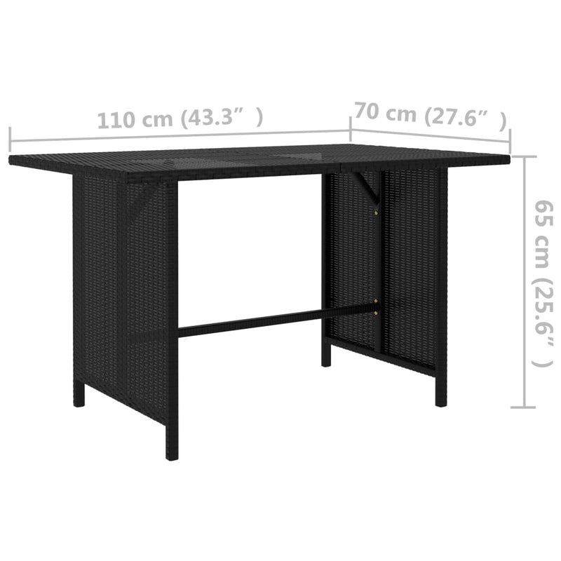 vidaXL Garden Dining Table Black 110x70x65 cm Poly Rattan
