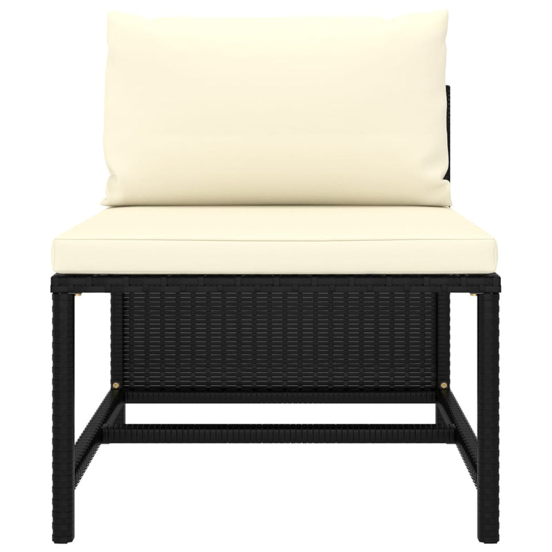 vidaXL 3-Seater Garden Sofa with Cushions Black Poly Rattan
