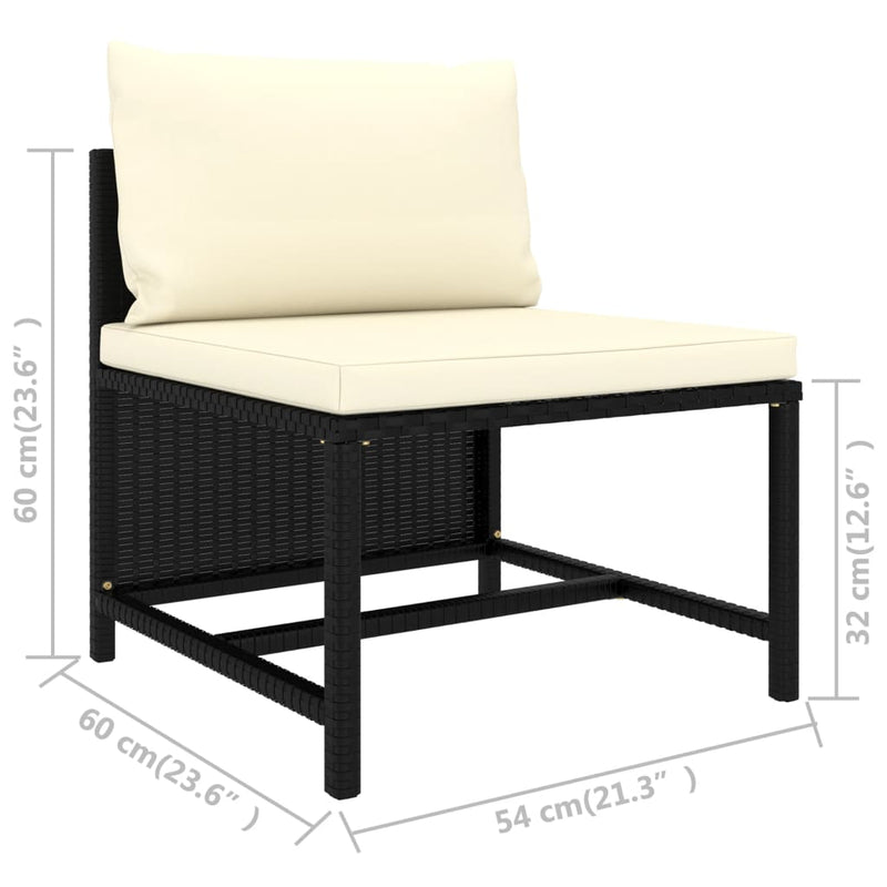 vidaXL 3-Seater Garden Sofa with Cushions Black Poly Rattan