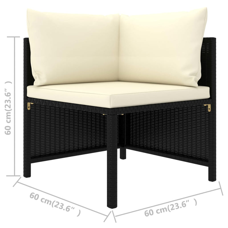 vidaXL 3-Seater Garden Sofa with Cushions Black Poly Rattan