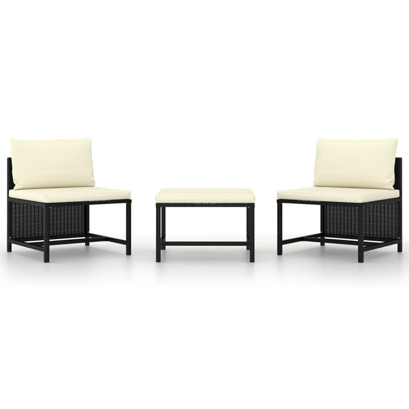 vidaXL 3 Piece Garden Sofa Set with Cushions Black Poly Rattan