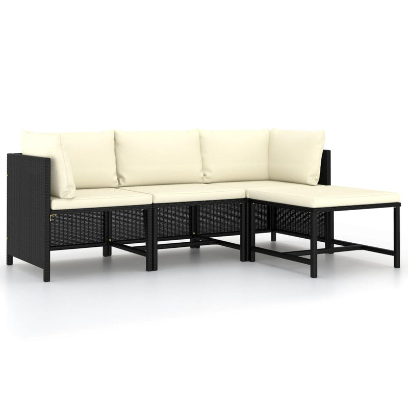 vidaXL 4 Piece Garden Sofa Set with Cushions Black Poly Rattan