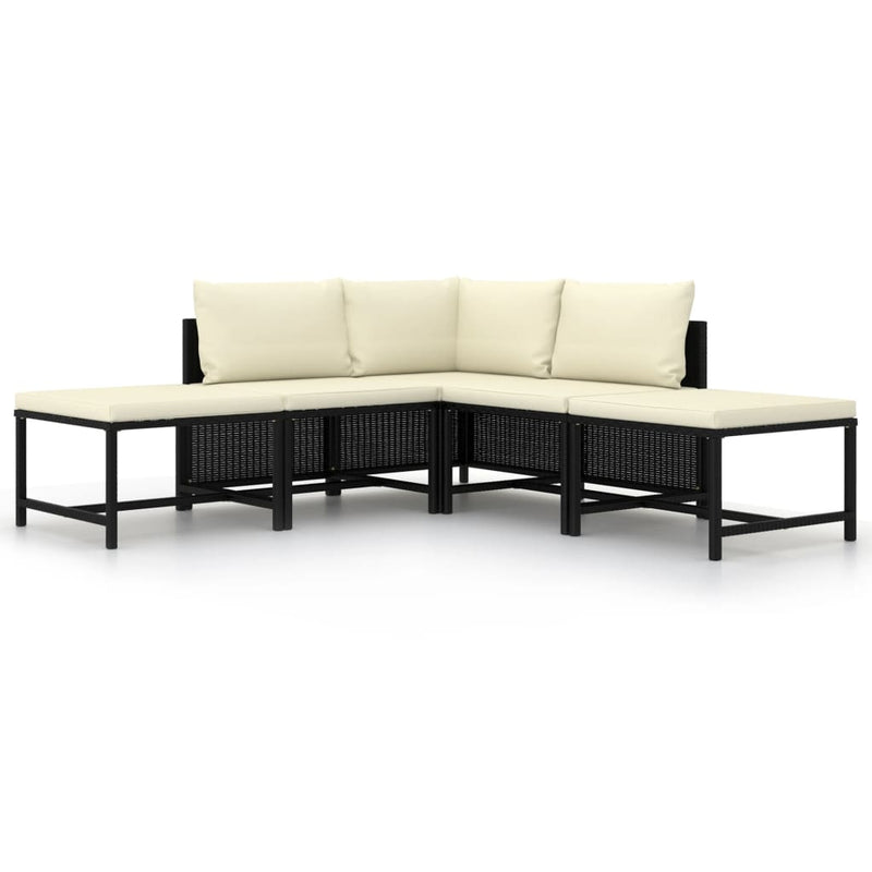 vidaXL 5 Piece Garden Sofa Set with Cushions Black Poly Rattan