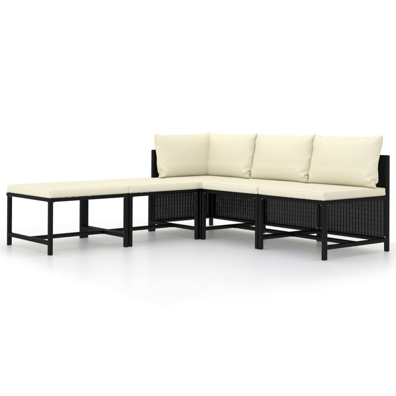 vidaXL 5 Piece Garden Sofa Set with Cushions Black Poly Rattan