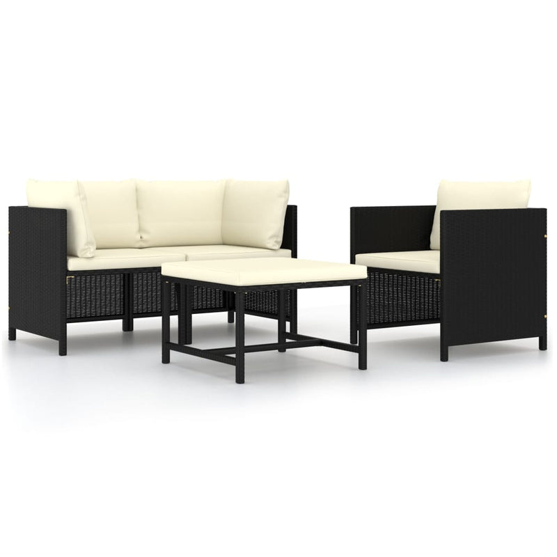 vidaXL 4 Piece Garden Sofa Set with Cushions Black Poly Rattan