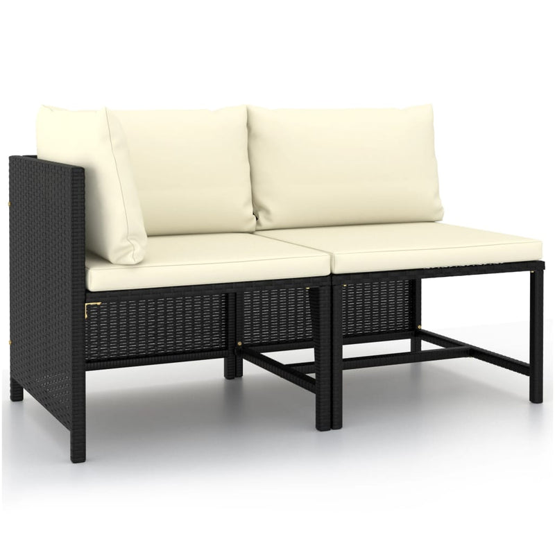 vidaXL 2 Piece Garden Sofa Set with Cushions Black Poly Rattan