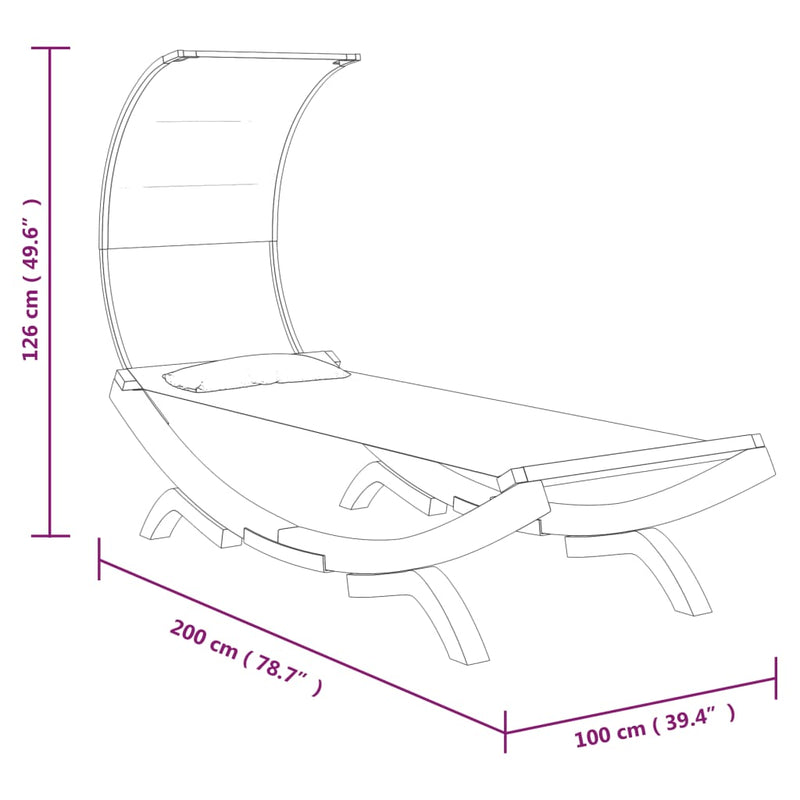 vidaXL Outdoor Lounge Bed with Canopy 100x200x126 cm Solid Bent Wood Cream