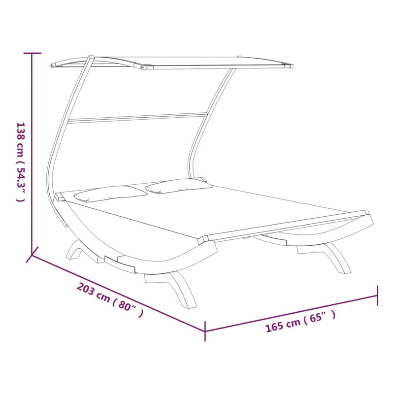 vidaXL Outdoor Lounge Bed with Canopy 165x203x138 cm Solid Bent Wood Anthracite