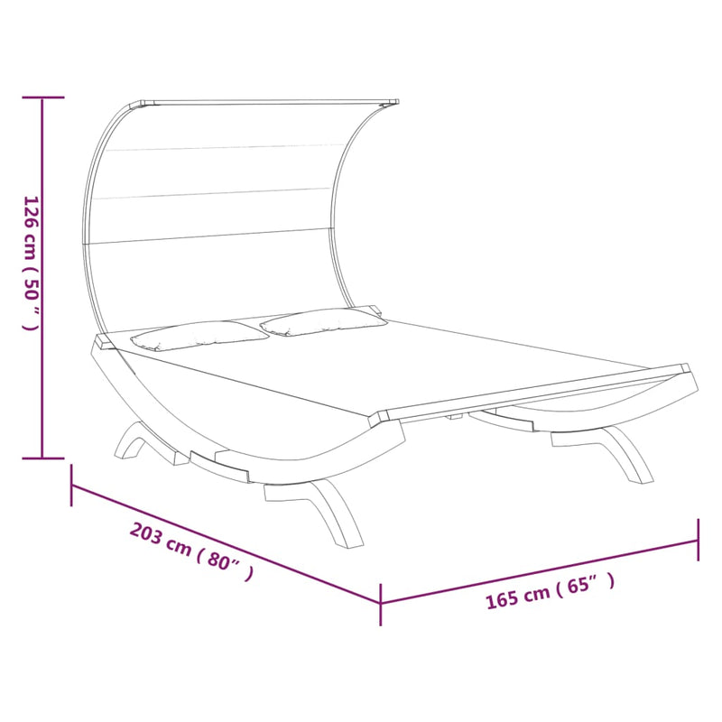 vidaXL Outdoor Lounge Bed with Canopy 165x203x126 cm Solid Bent Wood Cream