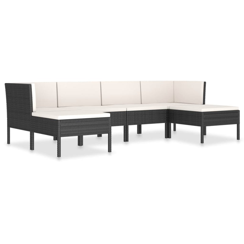 vidaXL 6 Piece Garden Lounge Set with Cushions Poly Rattan Black
