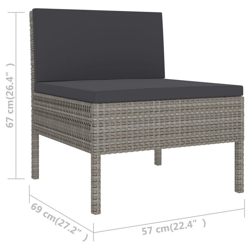 vidaXL 6 Piece Garden Lounge Set with Cushions Poly Rattan Grey