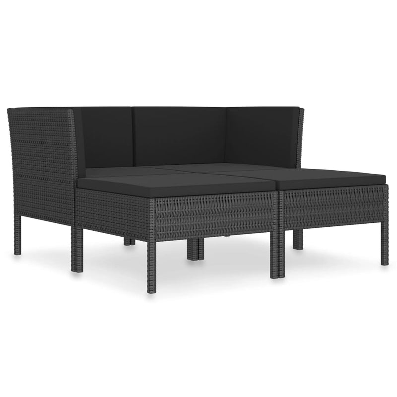 vidaXL 4 Piece Garden Lounge Set with Cushions Poly Rattan Black