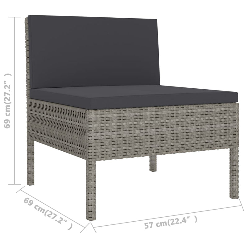vidaXL 6 Piece Garden Lounge Set with Cushions Poly Rattan Grey