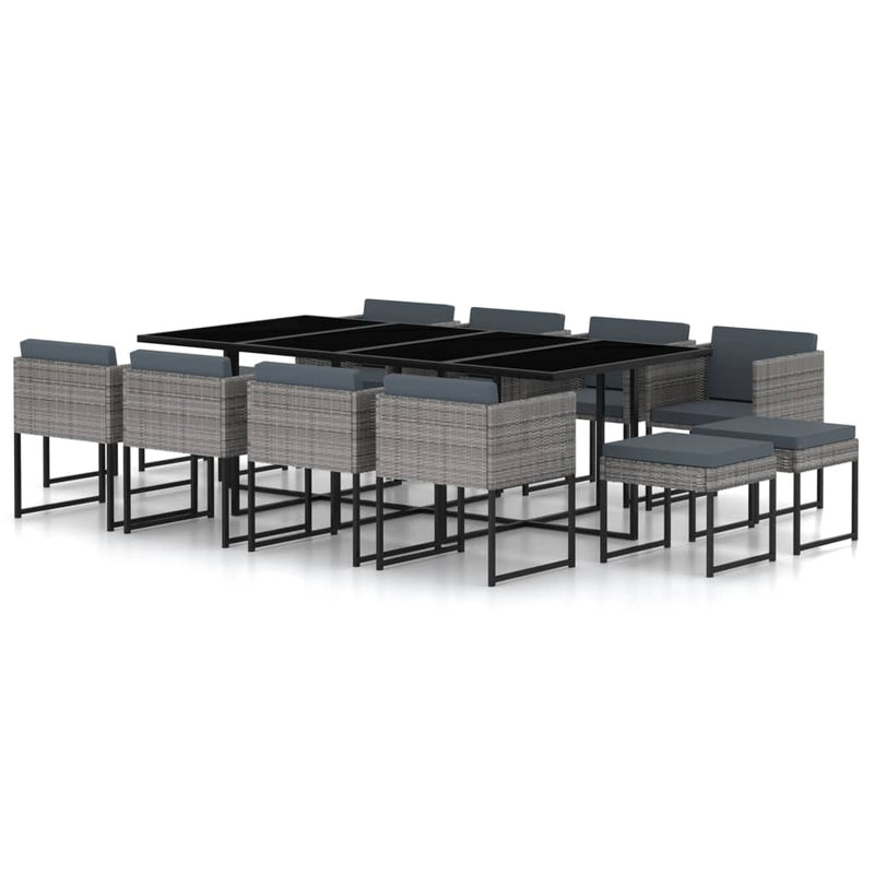 vidaXL 13 Piece Garden Dining Set with Cushions Poly Rattan Grey