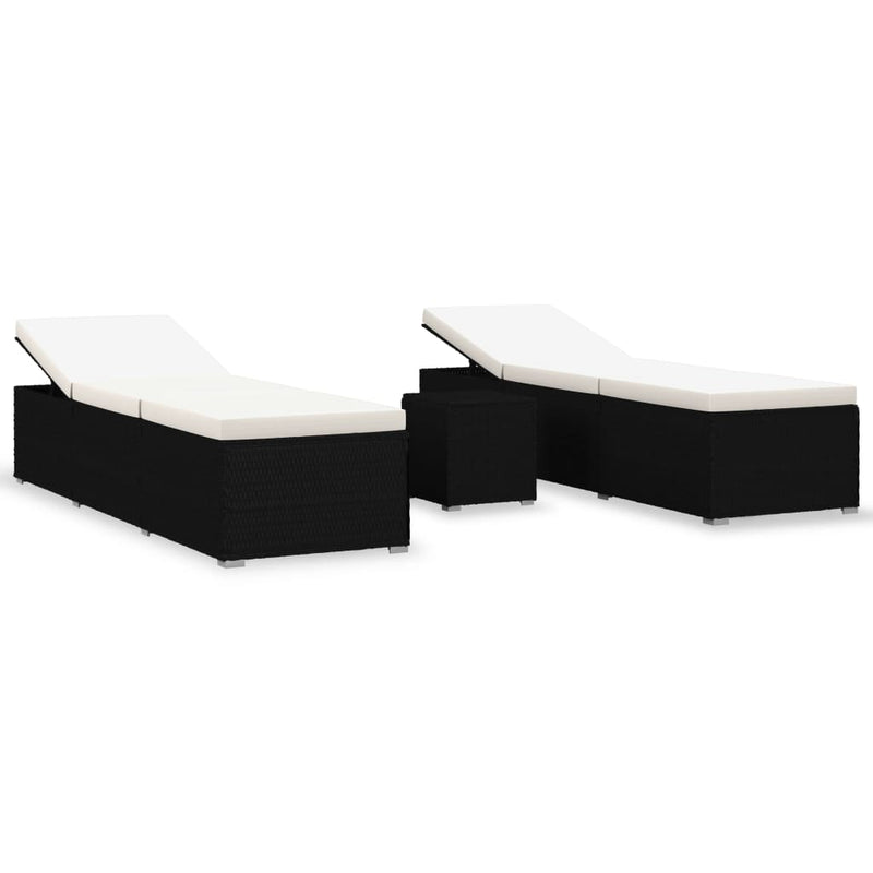 vidaXL 3 Piece Garden Sun Loungers with Tea Table Poly Rattan Black