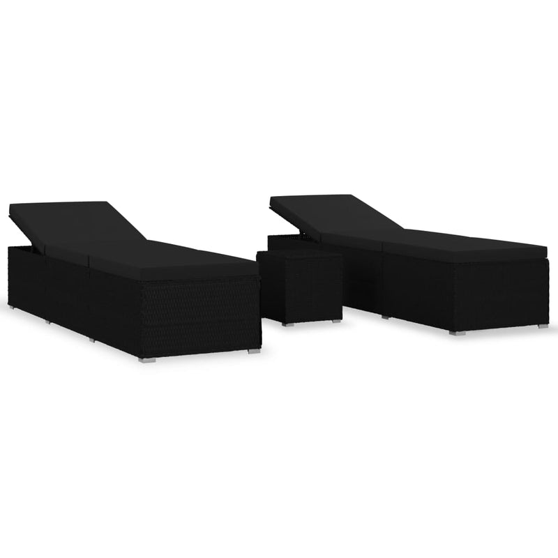 vidaXL 3 Piece Garden Sun Loungers with Tea Table Poly Rattan Black