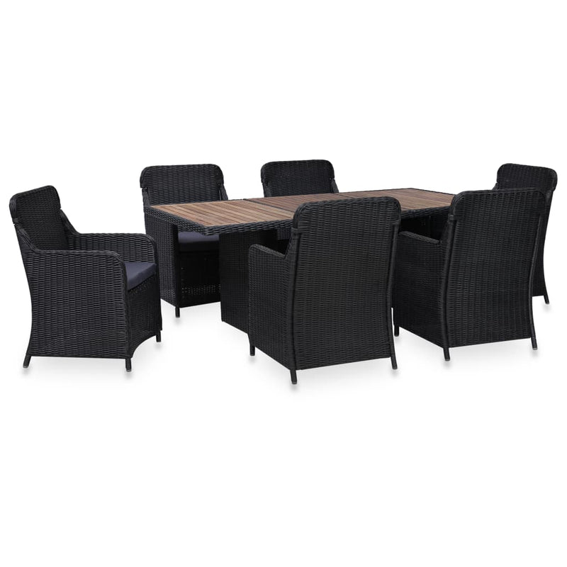 vidaXL 7 Piece Outdoor Dining Set Poly Rattan Black