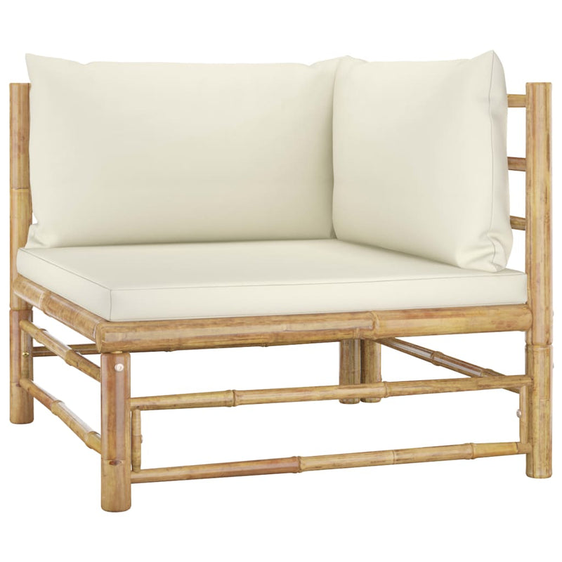 vidaXL Garden Corner Sofa with Cream White Cushions Bamboo