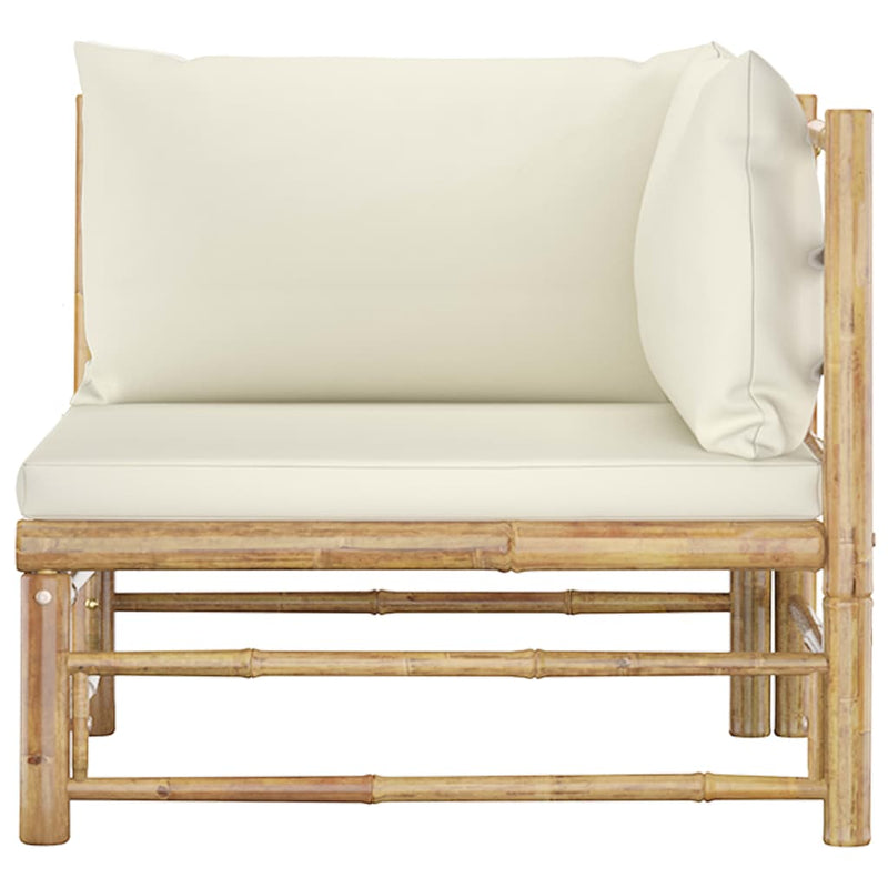 vidaXL Garden Corner Sofa with Cream White Cushions Bamboo
