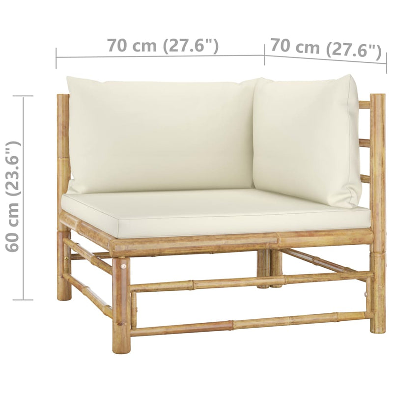 vidaXL Garden Corner Sofa with Cream White Cushions Bamboo
