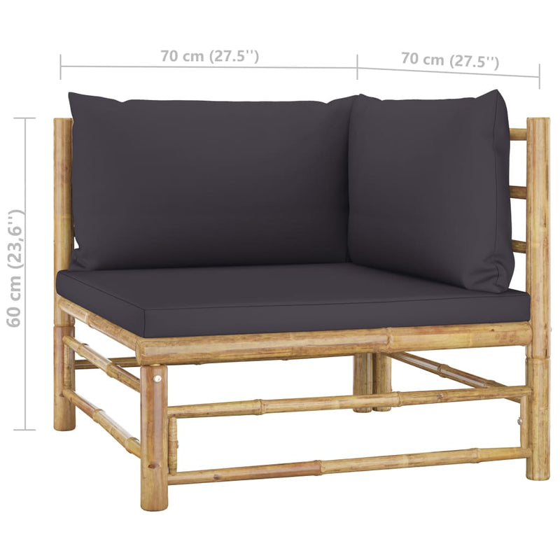 vidaXL Garden Corner Sofa with Dark Grey Cushions Bamboo