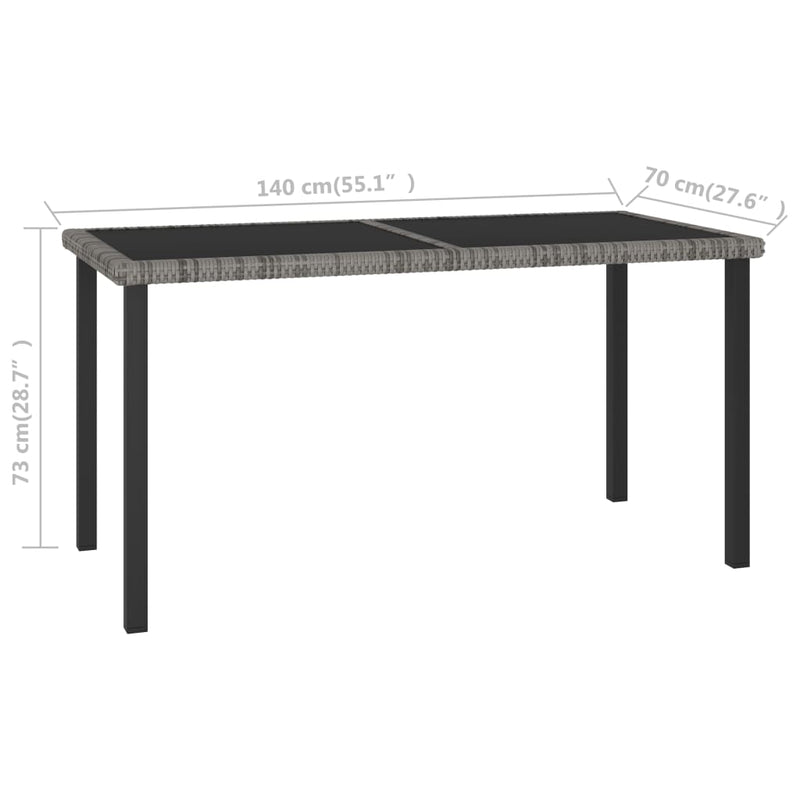 vidaXL Garden Dining Table Grey 140x70x73 cm Poly Rattan