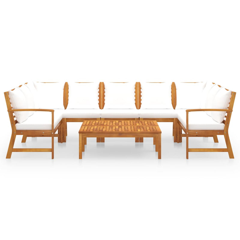 vidaXL 9 Piece Garden Lounge Set with Cushion Cream Solid Acacia Wood