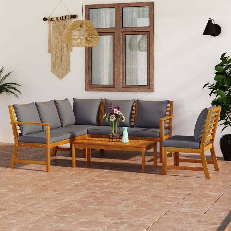 vidaXL 5 Piece Garden Lounge Set with Cushion Solid Acacia Wood