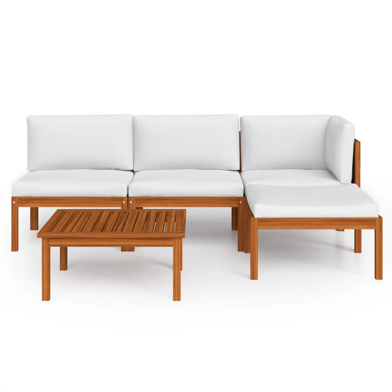 vidaXL 5 Piece Garden Lounge Set with Cushions Cream Wood Acacia&Rope