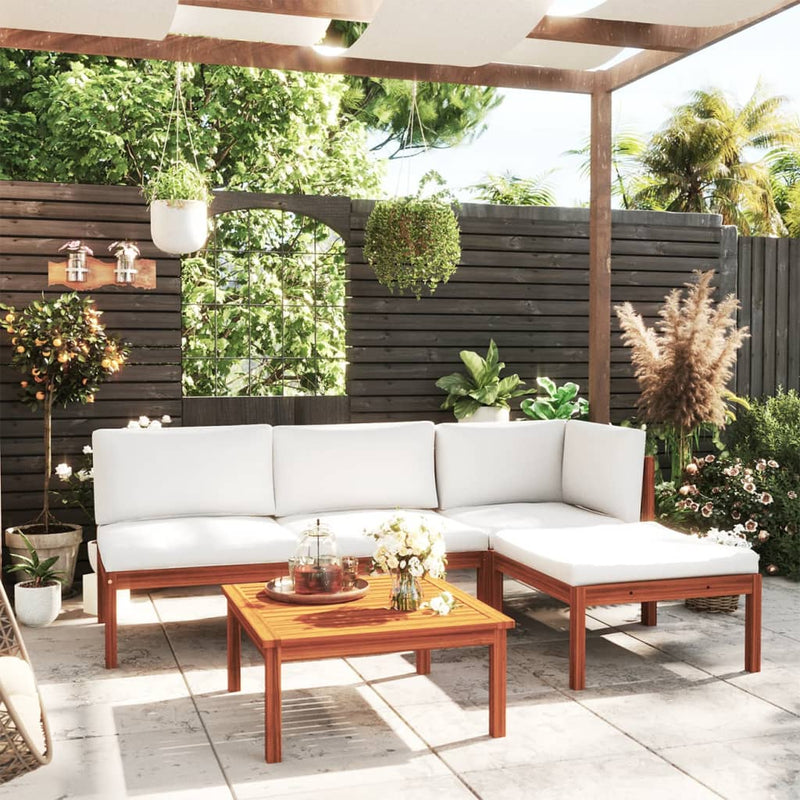 vidaXL 5 Piece Garden Lounge Set with Cushions Cream Wood Acacia&Rope