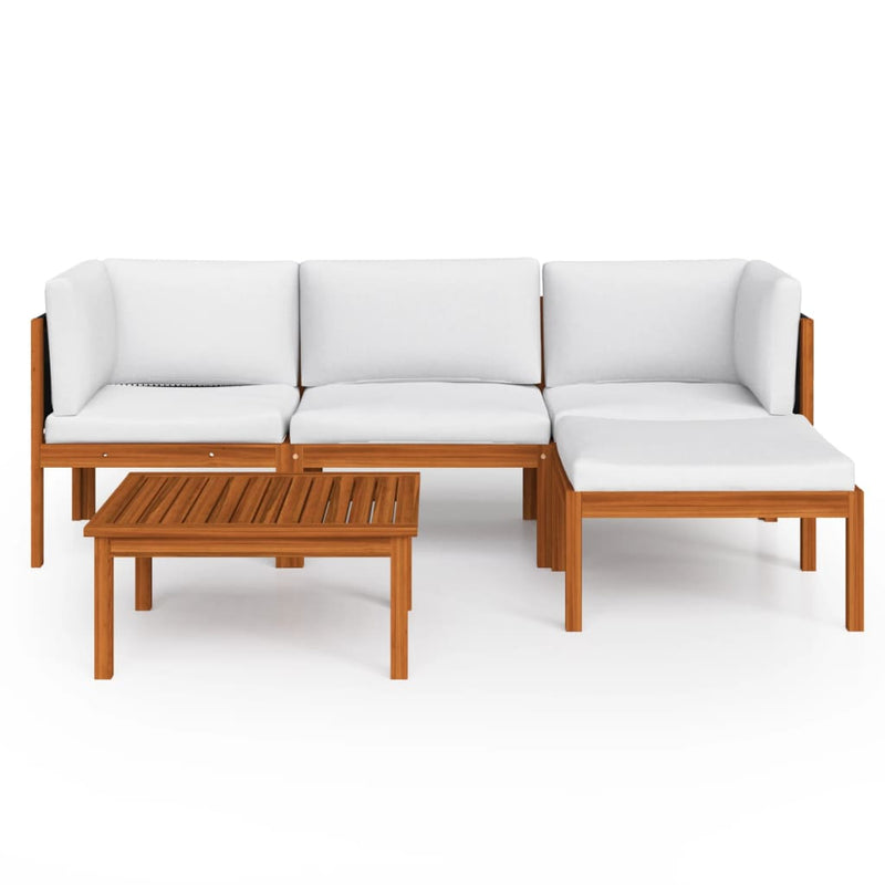 vidaXL 5 Piece Garden Lounge Set with Cushions Cream Wood Acacia&Rope
