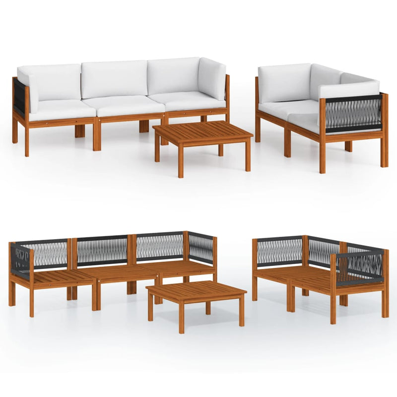 6 Piece Garden Lounge Set with Cushions Cream Solid Acacia Wood