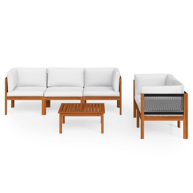 vidaXL 6 Piece Garden Lounge Set with Cushions Cream Wood Acacia&Rope