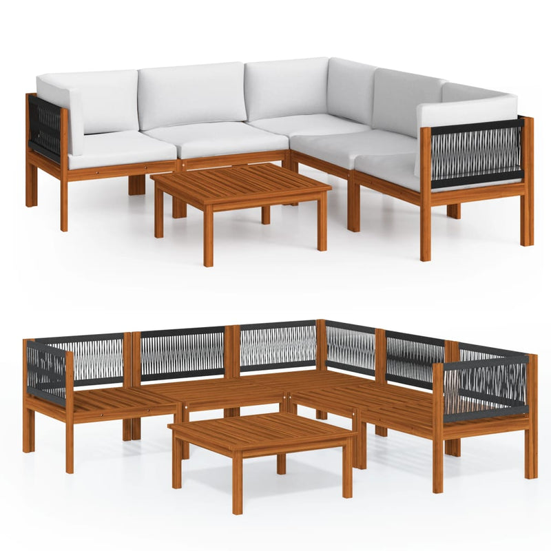 vidaXL 6 Piece Garden Lounge Set with Cushions Cream Wood Acacia&Rope