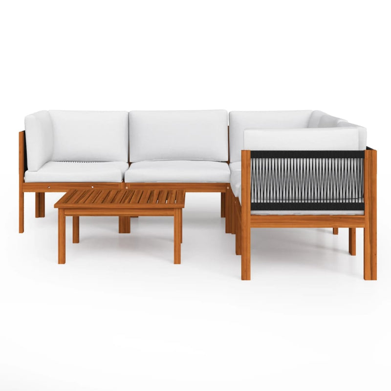 vidaXL 6 Piece Garden Lounge Set with Cushions Cream Wood Acacia&Rope