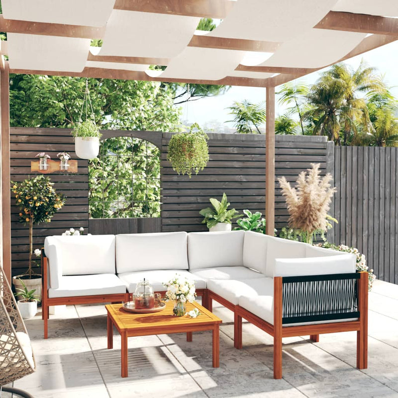 vidaXL 6 Piece Garden Lounge Set with Cushions Cream Wood Acacia&Rope