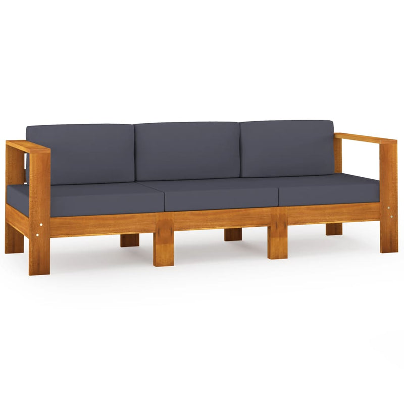 vidaXL 3-Seater Garden Sofa with Dark Grey Cushions Acacia Wood