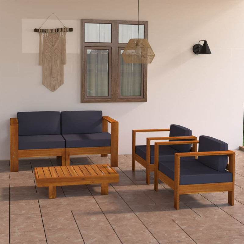 vidaXL 4 Piece Garden Lounge Set with Dark Grey Cushions Acacia Wood