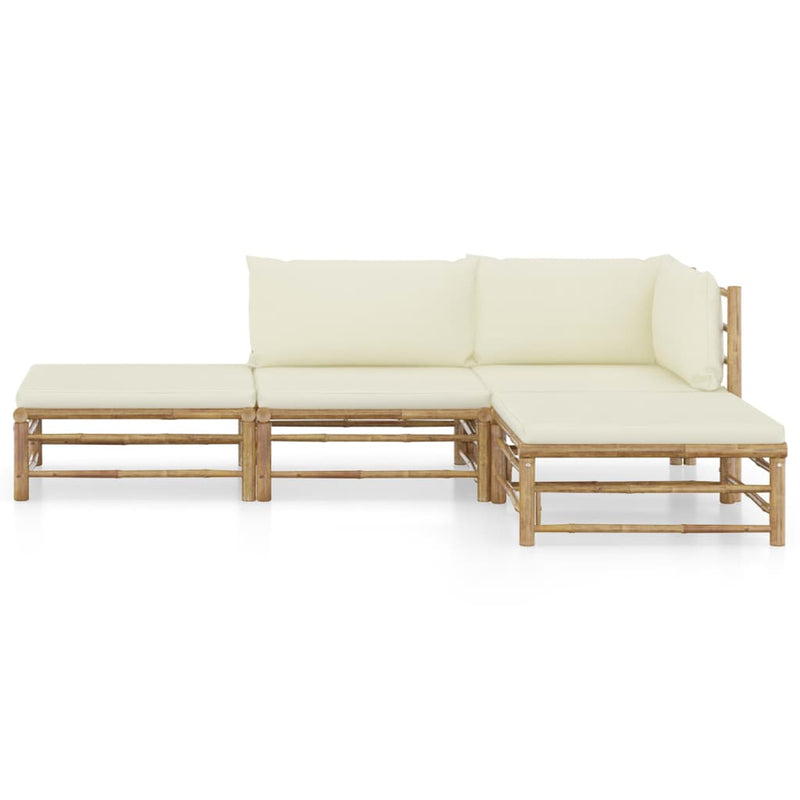 vidaXL 4 Piece Garden Lounge Set with Cream White Cushions Bamboo