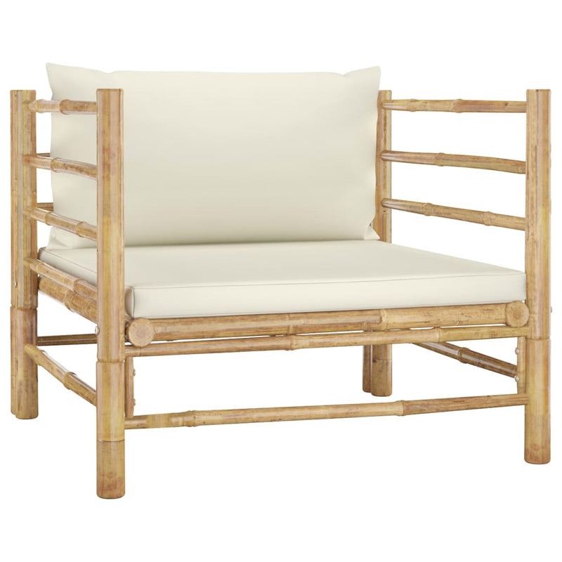 vidaXL 7 Piece Garden Lounge Set with Cream White Cushions Bamboo