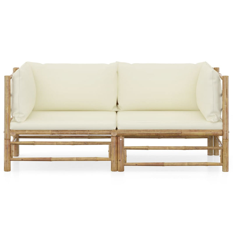 vidaXL 2 Piece Garden Lounge Set with Cream White Cushions Bamboo