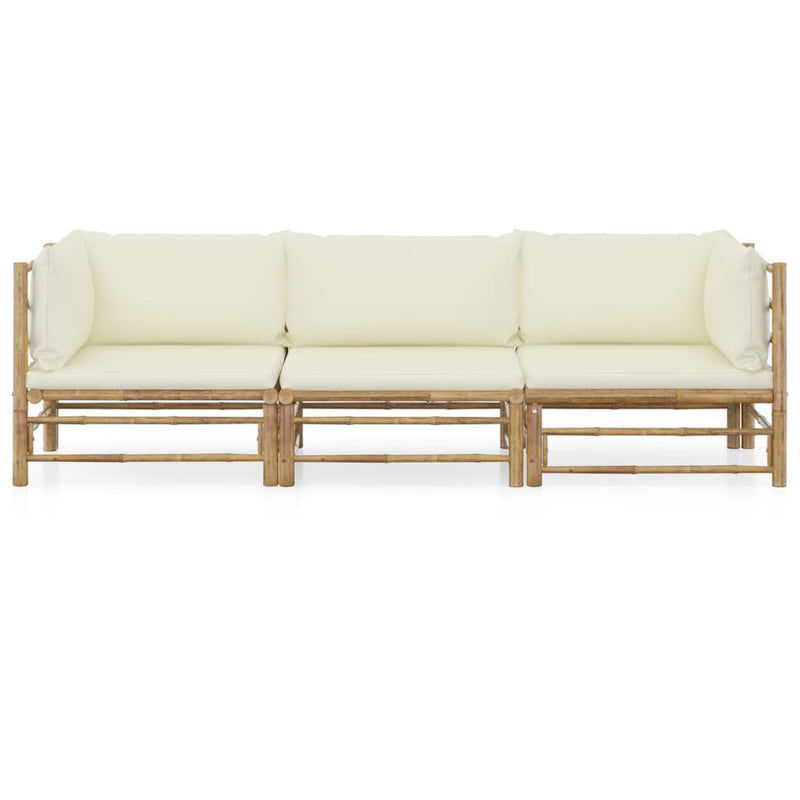 vidaXL 3 Piece Garden Lounge Set with Cream White Cushions Bamboo
