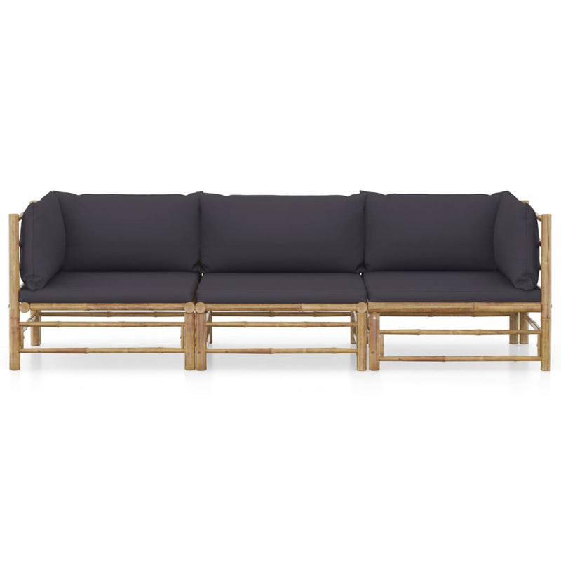 vidaXL 3 Piece Garden Lounge Set with Dark Grey Cushions Bamboo