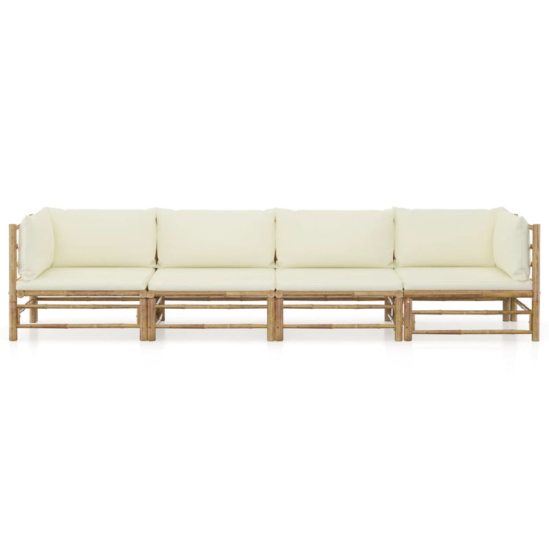 vidaXL 4 Piece Garden Lounge Set with Cream White Cushions Bamboo