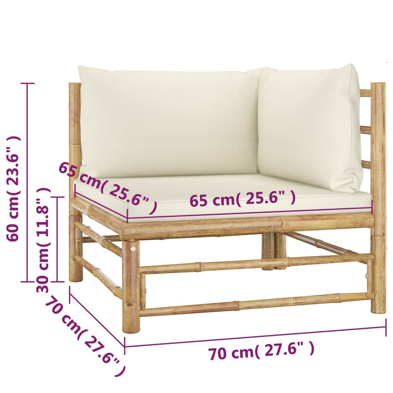 vidaXL 4 Piece Garden Lounge Set with Cream White Cushions Bamboo