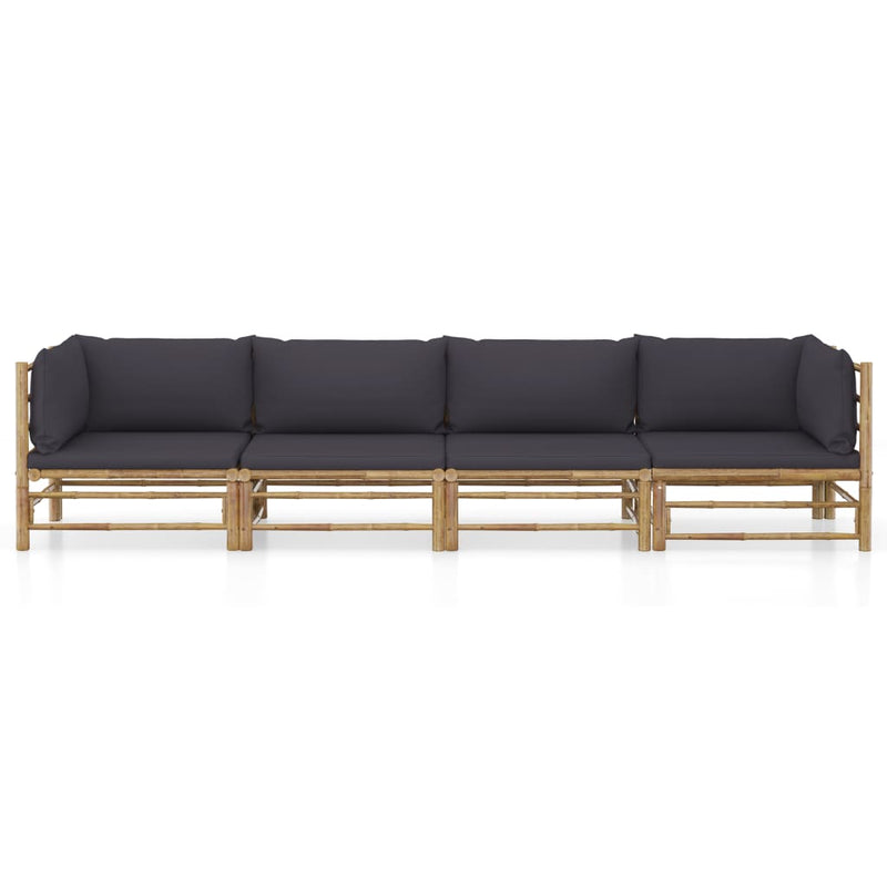 vidaXL 4 Piece Garden Lounge Set with Dark Grey Cushions Bamboo