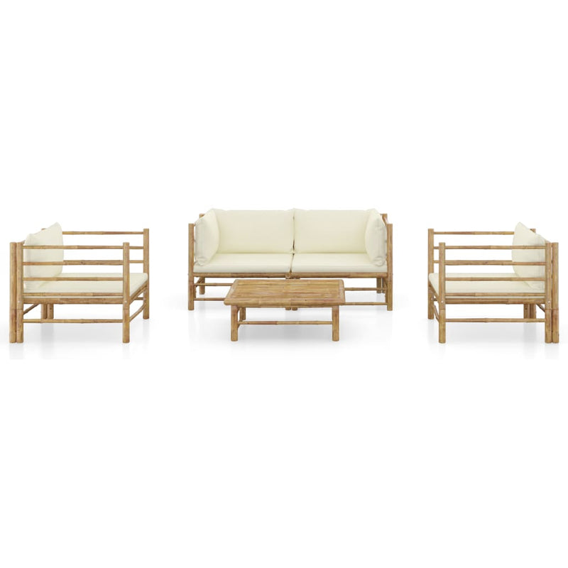 vidaXL 5 Piece Garden Lounge Set with Cream White Cushions Bamboo