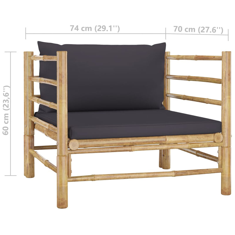 5 Piece Garden Lounge Set with Dark Grey Cushions Bamboo