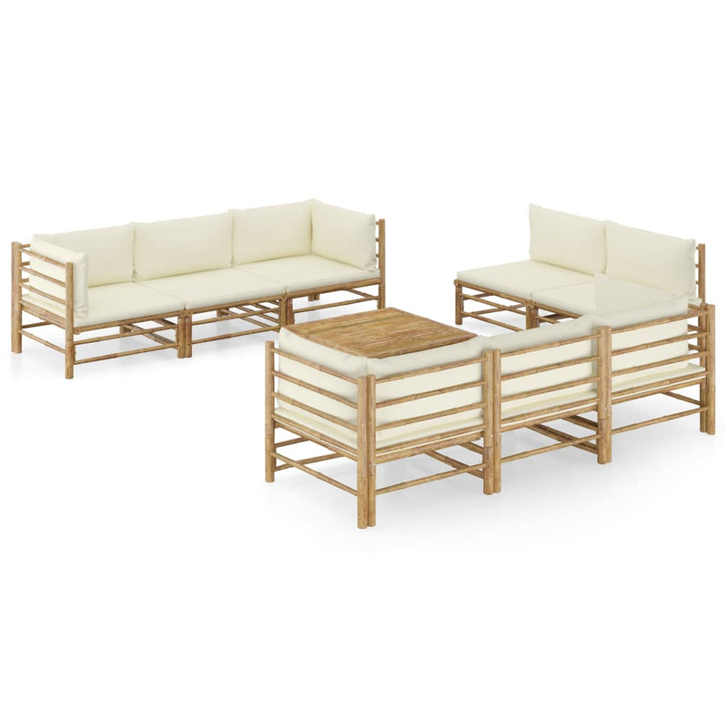 vidaXL 9 Piece Garden Lounge Set with Cream White Cushions Bamboo