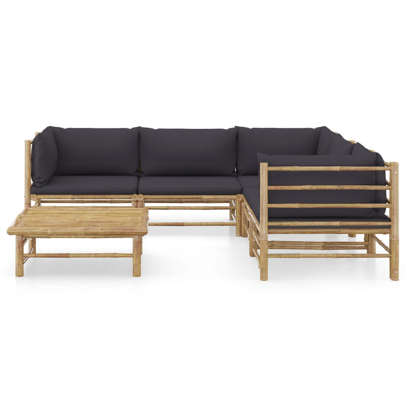vidaXL 6 Piece Garden Lounge Set with Dark Grey Cushions Bamboo